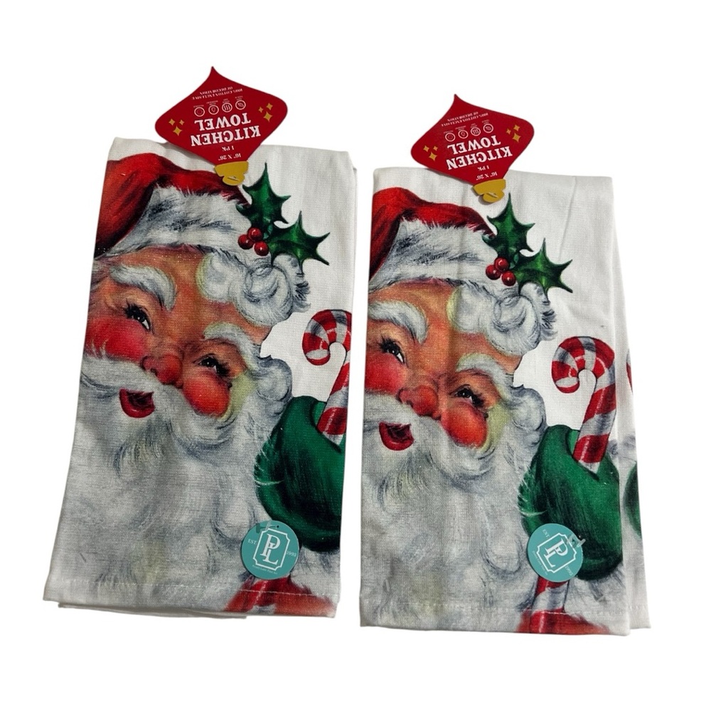 Festive Santa Claus Holiday Towels - Red and Green